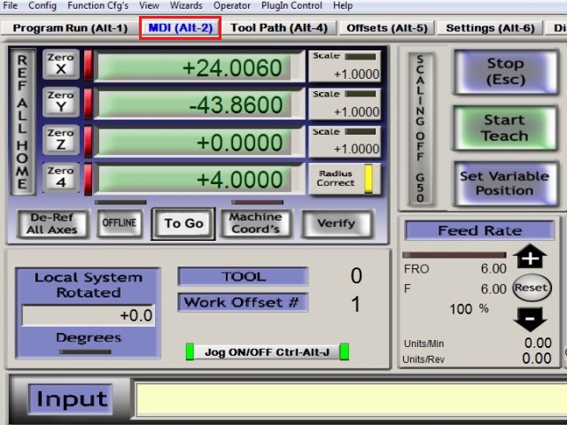  mach3 software: MDI Alt2 - manual input